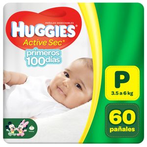Pañales para Bebé HUGGIES Active Sec Talla P Paquete 60un