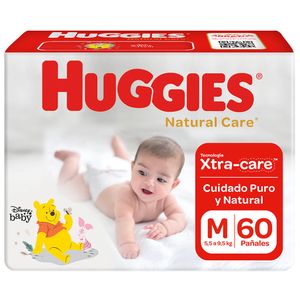 Pañales para Bebé HUGGIES Natural Care HiperPack Talla M Paquete 60un