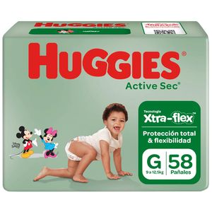 Pañales para Bebé HUGGIES Hiper Active Sec Talla G Paquete 58un
