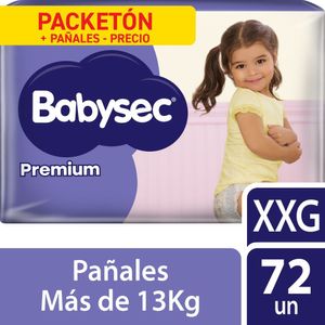 Pañales para Bebé BABYSEC Premium XXG Paquete 72un