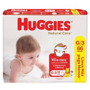 Pañales para Bebé HUGGIES Natural Care Talla G Paquete 66un