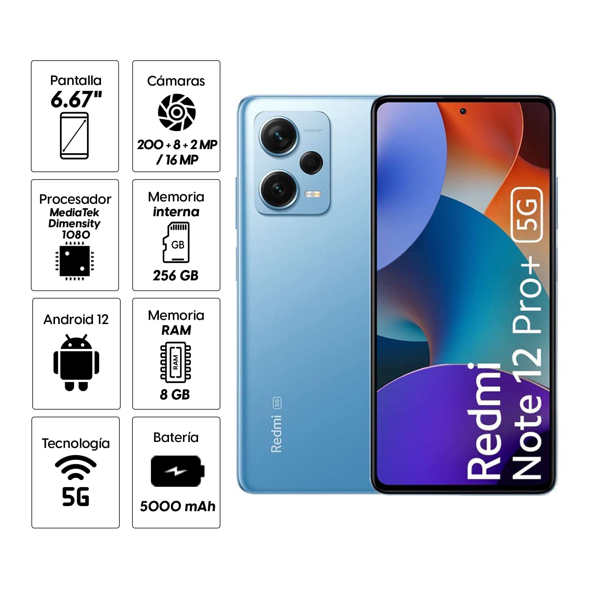 Smartphone Xiaomi Redmi Note 12 Pro+ 8/256Gb 6.67 5G Azul Cielo -  Smartphone Xiaomi - SmartPhones - Telefonía 