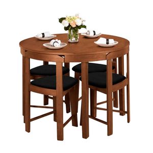 Juego de Comedor Circular Anabella 4 Sillas Color Negro