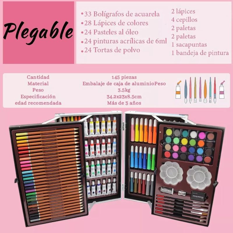 Set de Arte Profesional 145 Piezas Colores y Plumones Girl Pink