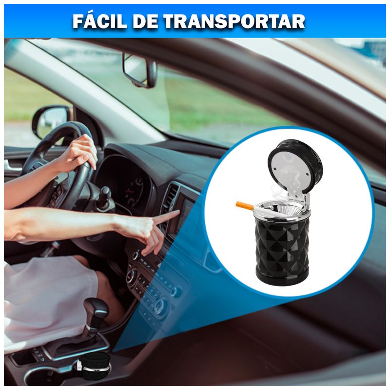 Cenicero de auto con tapa, cenicero automático para automóvil con luz LED  azul, cenicero portátil sin humo para automóvil, viajes al aire libre, uso