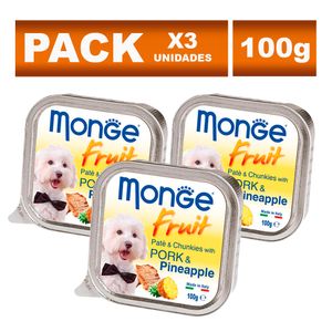 Pack Paté en Lata para Perros Adultos Monge Fruit Cerdo y Piña 100g 3un
