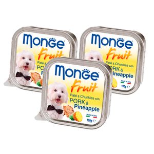 Pack Paté en Lata para Perros Adultos Monge Fruit Cerdo y Piña 100g 3un