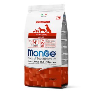 Comida para Perros Adultos Monge Cordero, Arroz y Papa 2.5kg