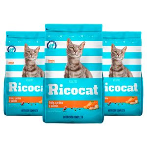 Comida para Gatos Ricocat Adulto de Pollo Sardina y Salmón 500g x3