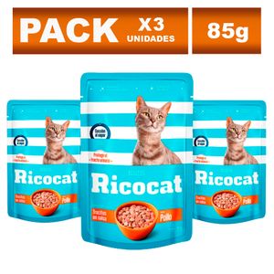 Comida Enlatada para Gatos Ricocat Adultos de Salsa de Pollo 85g x3