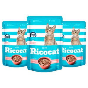 Comida Enlatada para Gatos Ricocat Adultos de Trocitos Salsa Carne 85g x3