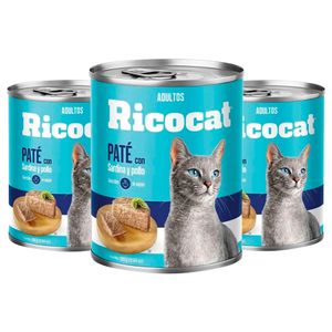 Comida Enlatada para Gato Ricocat Adulto de Sardina Y Pollo 330g x3