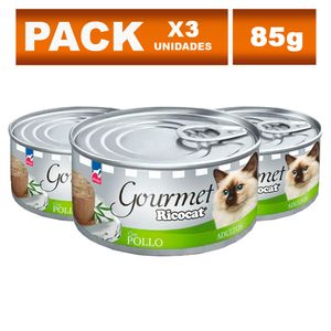 Comida Enlatada para Gato Ricocat Adulto Gourmet Paté de Pollo 85g x3