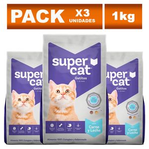 Comida para Gatitos Supercat Carne y Leche 1kg x3