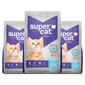 Comida para Gatitos Supercat Carne y Leche 1kg x3