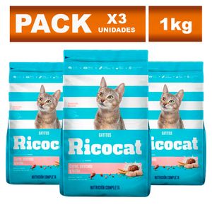 Comida para Gatitos Ricocat Carne Pescado y Leche Bolsa 1kg x3