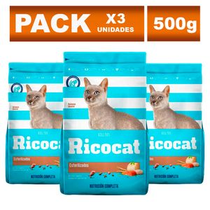 Comida para Gatos Ricocat para Adulto Esterilizado Bolsa 500g x3