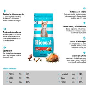 Comida para Gato Ricocat para Adulto de Carne Salmón y Leche 9kg