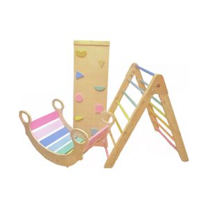 Triángulo Plegable Clásico + Rampa Reversible + Balancín Waldorf Antivuelco De Raiz Tonos pasteles
