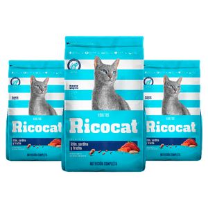 Comida para Gato Ricocat para adulto de Atún, Sardina y Trucha 1kg x3