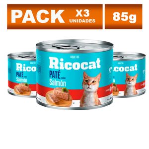 Comida Enlatada para Gato Ricocat Adulto Gourmet Paté de Salmón 85g x3