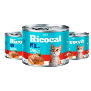 Comida Enlatada para Gato Ricocat Adulto Gourmet Paté de Salmón 85g x3