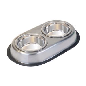 Plato de Comida Doble Pesado de Acero Vanness Grande con Base de Caucho 1.8kg