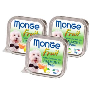 Pack Paté en Lata para Perros Adultos Monge Fruit Salmón y Pera 100g 3un