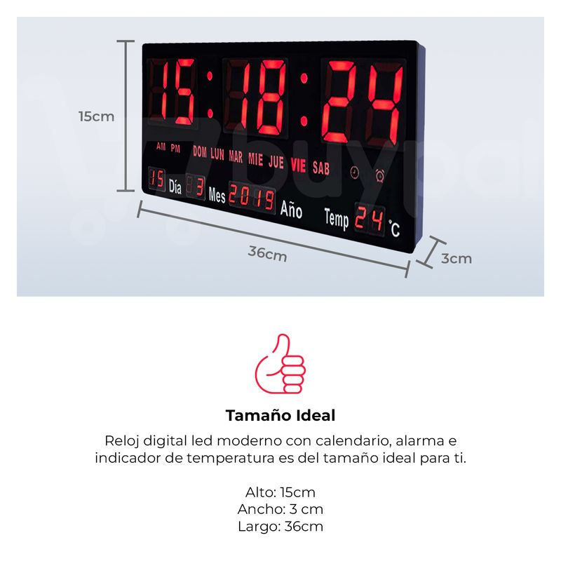 Reloj Digital Led Pared Alarma Calendario Temperatura Reloj Pared - Real  Plaza