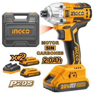 Atornillador de Impacto Inalámbrico Ingco 20V + 2 Baterías 2.0AH + Maletín CIRLI2017