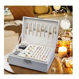 Joyero Organizador De Joyas Relojes Cofre Con Llave Blanco