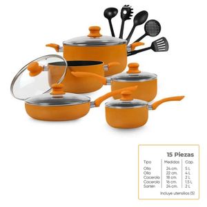 Set de Ollas Finezza FZ-1655T Antiadherentes Naranja
