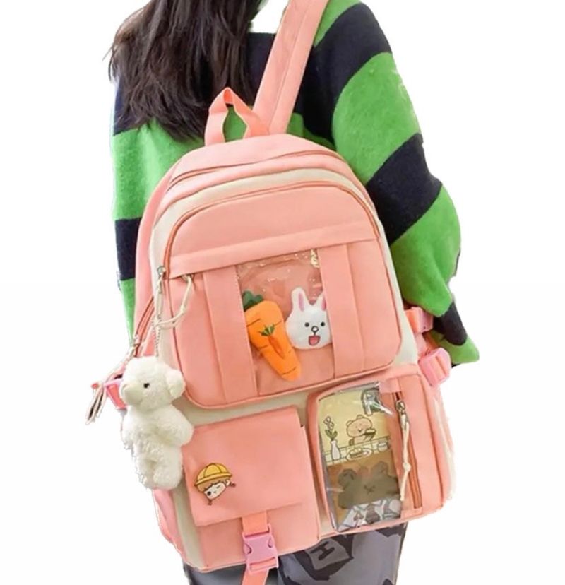 Mochila Kawaii Set De 5 Piezas Con Accesorios Coreana Bolso Real Plaza 3404