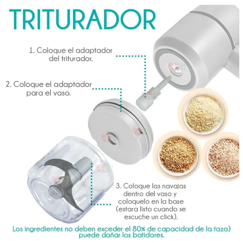 Triturador de Alimentos Blanco Recargable