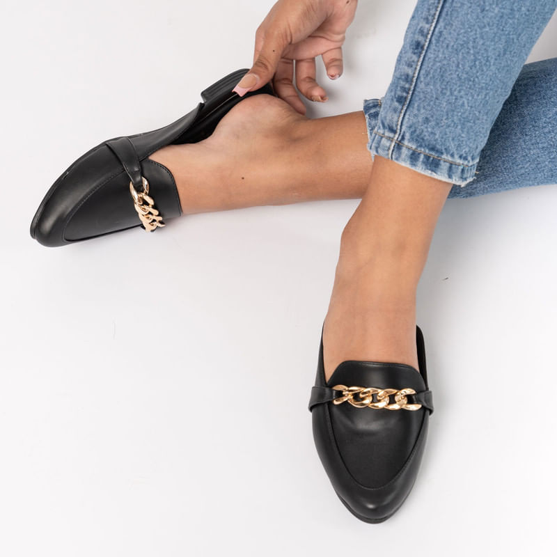 Zapatos Mules Mujer Cadena Negro Talla 39 Real Plaza
