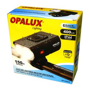 Luz delantera multifuncional Opalux hasta 400 lúmenes, luz blanca, 6 modos de encendido, recargable USB