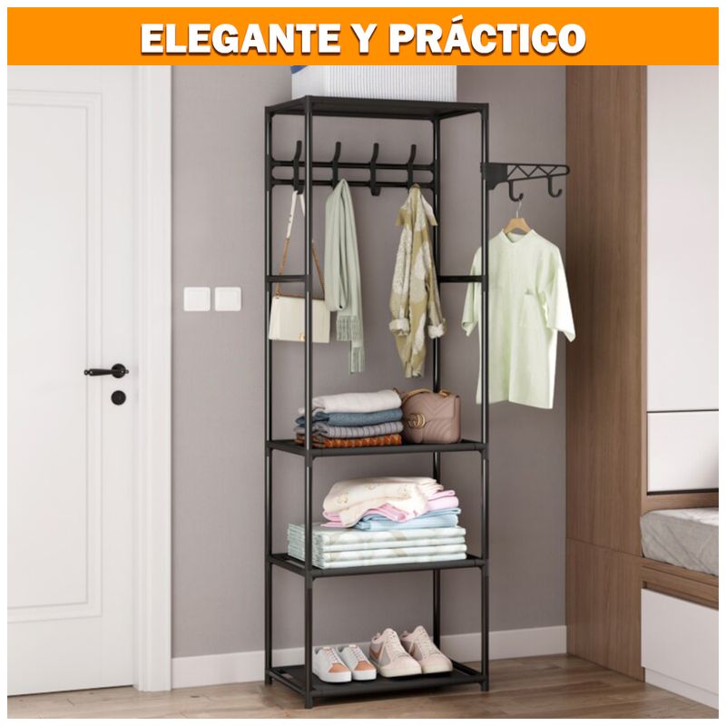 Perchero Organizador de Ropa Negro + Perchero de Pie Negro - Real Plaza