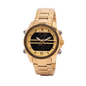 Reloj Naviforce NF9195 Acuático Doble hora Color Dorado