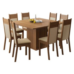Conjunto Comedor Madesa Panamá Mesa Tapa Madera con 8 Sillas - Marrón/Crema/Perla