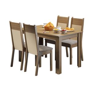 Conjunto Comedor Habana Madesa Mesa Tapa Madera con 4 Sillas Marrón/Crema/Perla
