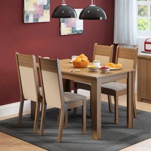 Conjunto Comedor Habana Madesa Mesa Tapa Madera con 4 Sillas Marrón/Crema/Perla