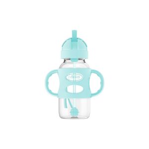 Biberón Para Bebe Dr Browns De Transición Con Cañita Y Asas De Silicona Boca Ancha 9 Oz/270Ml Color Verde