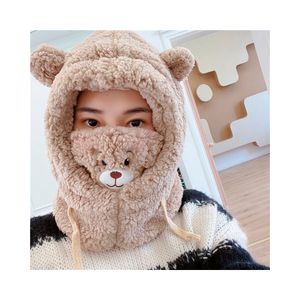Gorro Oso De Peluche Antialérgico Con Tapaboca Niños Juvenil Blanco