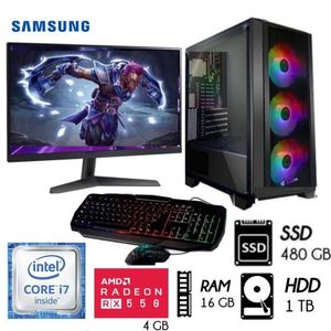 Computadora PC Gamer Core I7 3.2 GHZ Ram 16GB Disco 1TB SSD 480GB Video RX 550 4GB Monitor 24"