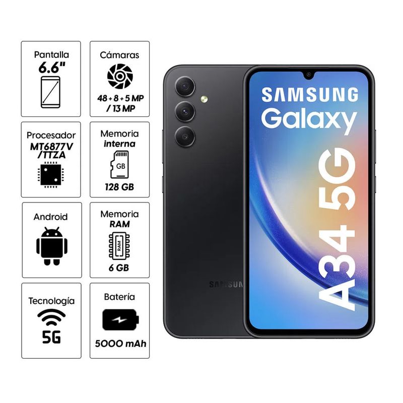 Celular Samsung A54 5G 128GB, 6GB ram, cámara principal 50MP +