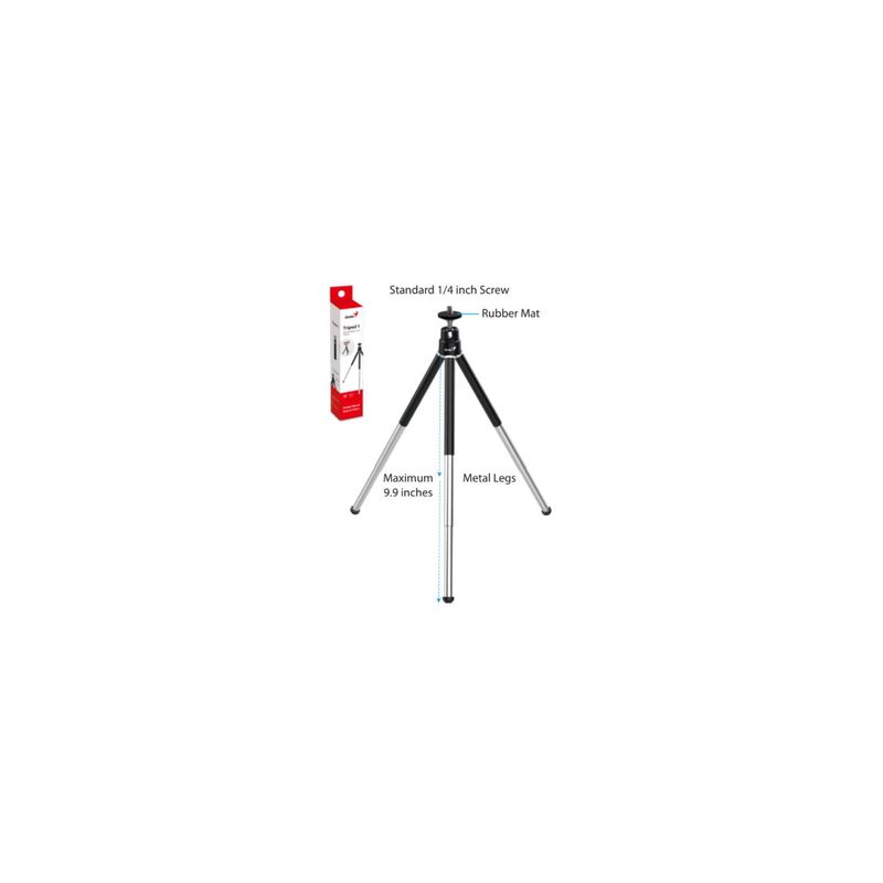 Mini Trípode Genius Tripod 1, para Cámara Digital o Webcam, Ajustable hasta  25 cm, Negro