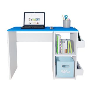 Escritorio Harvey Wonder Wood Muebleria con 2 compartimientos y 2 portalibros Blanco/Azul