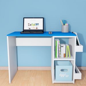 Escritorio Harvey Wonder Wood Muebleria con 2 compartimientos y 2 portalibros Blanco/Azul