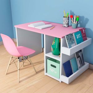 Escritorio Montessori + Silla Wonder Wood Muebleria con 2 compartimientos y 2 portacuentos Rosado