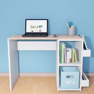 Escritorio Harvey Wonder Wood Muebleria con 2 compartimientos y 2 portalibros Blanco/Natural